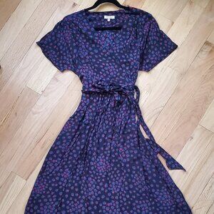 Rebecca Taylor 100% Silk V Neck Midi Wrap Dress